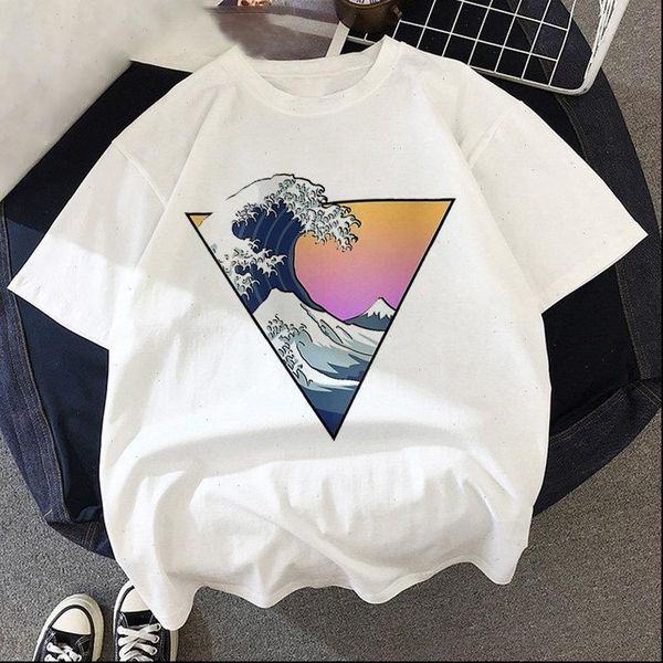 

funny the great wave t shirt ladies kawaii summer harajuku t shirt vaporwave cute mountain graphic t shirt women, White