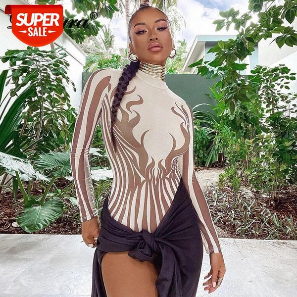 

dulzura flame print stripe women long sleeve bodysuit skinny bodycon streetwear 2020 autumn winter club body rompers #ap1x, White