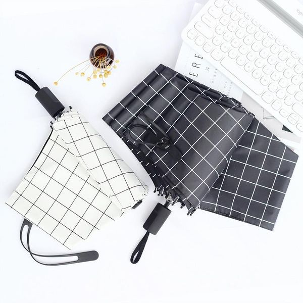 

umbrellas creative plaid umbrella tri-fold manual sun uv custom advertising