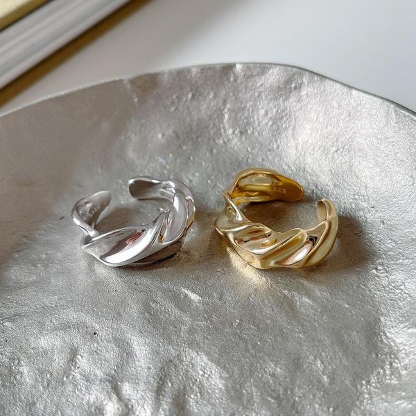 

cluster rings amaiyllis 925 sterling silver minimalist irregular open ring exaggerated index finger for female jewelry, Golden;silver