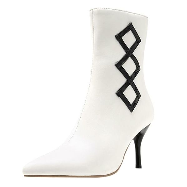 

boots sahace pu leather footwear 2021 arrival ankle rubber riding feminine shoes women's high heels booties dropship 10, Black