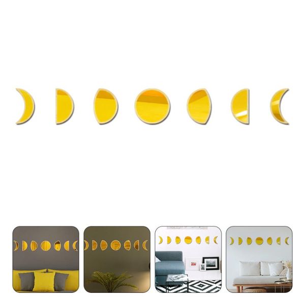 

wall stickers 1 set acrylic moon phase mirror with wooden frame living room bedroom decor