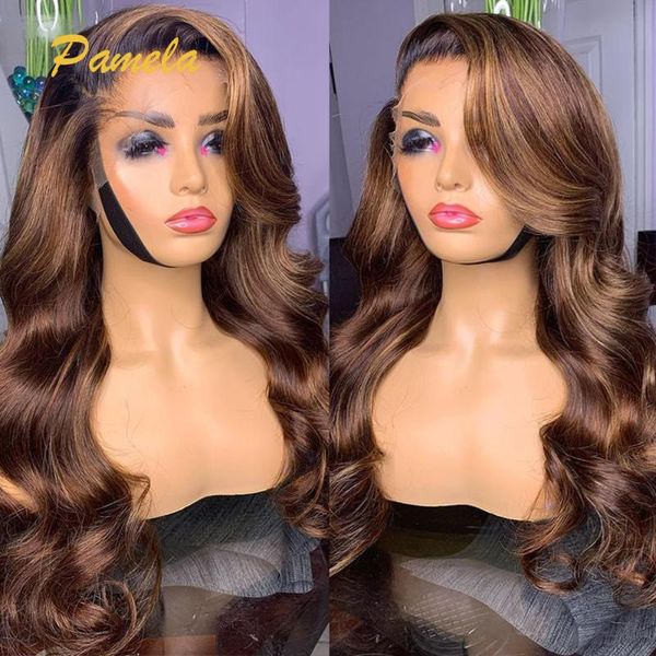 

lace wigs brown colored front wig human hair for black women 13x4 body wave pre plucked 1b/4 ombre 150 density, Black;brown