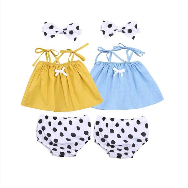 

3pcs baby girl summer outfits, self tie strap tank bloomers headband set, White