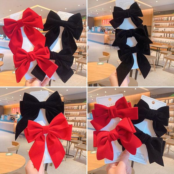 

hair accessories 2021 children cute red-black nylon tie bow ornament clips girls lovely sweet alloy barrettes hairpins kids, Slivery;white