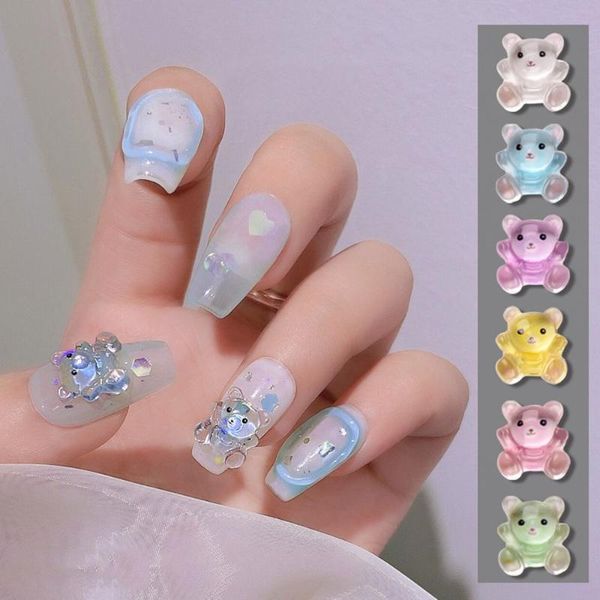 

nail art decorations 8 pcs cartoon hug bear decoration ice transparent cute three-dimensional crystal jewelry lovely diy manicure ornament, Silver;gold