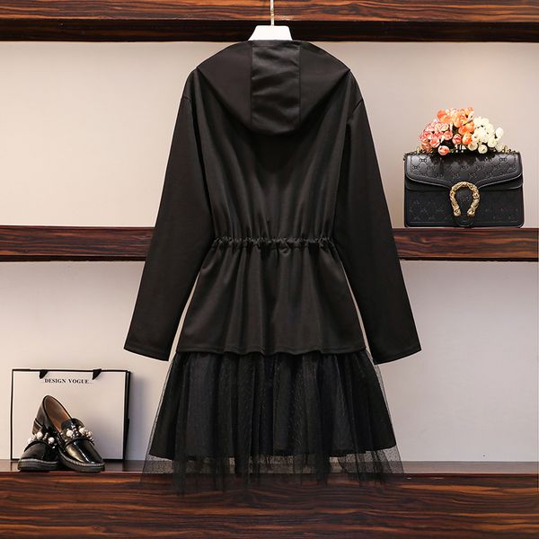 

plus casual hoodie sport dress 2021 new spring with hood sweatershirt sleeve long fashion black knit women's dresses more size uojj, Black;gray