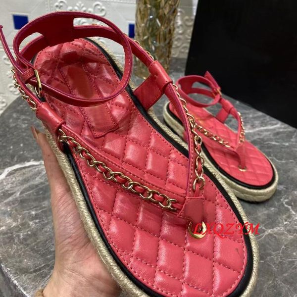 

sandals woman thick sole women flip flops shoes real leather chain roman zapatos mujer, Black