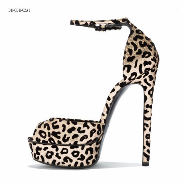 

sandals pattern female leopard print women's woman shoes high-heeled wedding 14cm heel height 4-9 101, Black