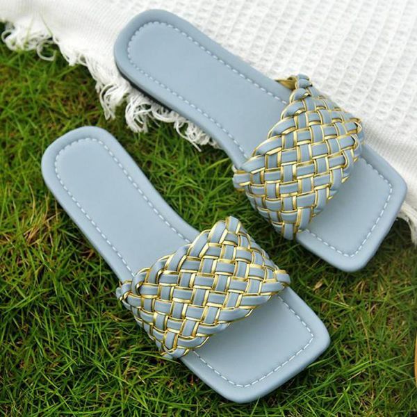 

slippers slipper woman summer straw colorful square toe flat slip on lady outside shoes indoor ytmtloy zapatillas mujer casa house, Black