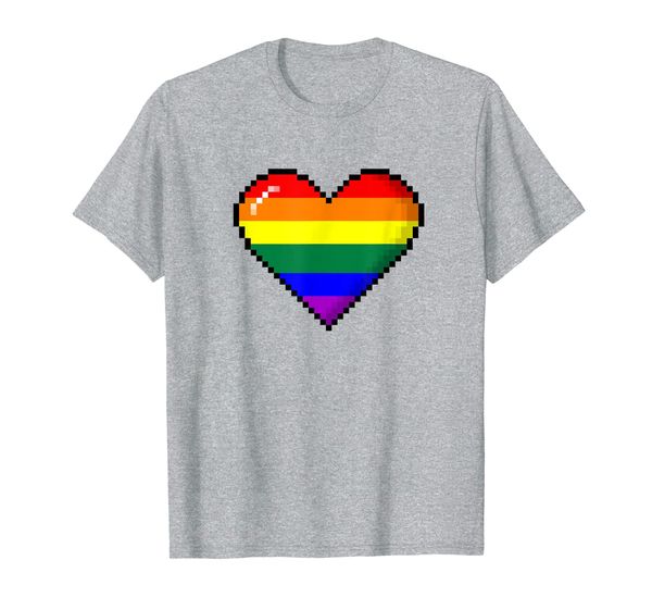 

lgbt rainbow pride 8-bit pixel heart t-shirt, White;black