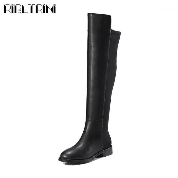 

boots ribetrini female low heel mid calf zipper solid round toe patchwork casual women 2021 design stylish shoes woman1, Black