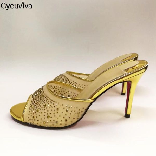 

slippers crystal gold high heels women sandals thin gladiator runway summer party mules shoes femme, Black