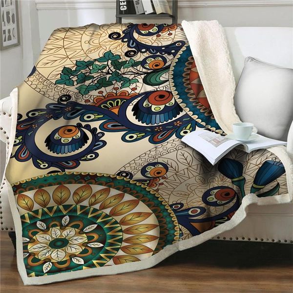 

blankets throw thicken bedspread national floral print home textile soft flannel sherpa plush blanket bedding couch quilts cover