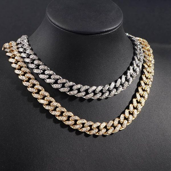 

chains just feel men women hip hop iced out cuban necklace link chain chunky necklaces luxury rhinestone jewelry, Silver