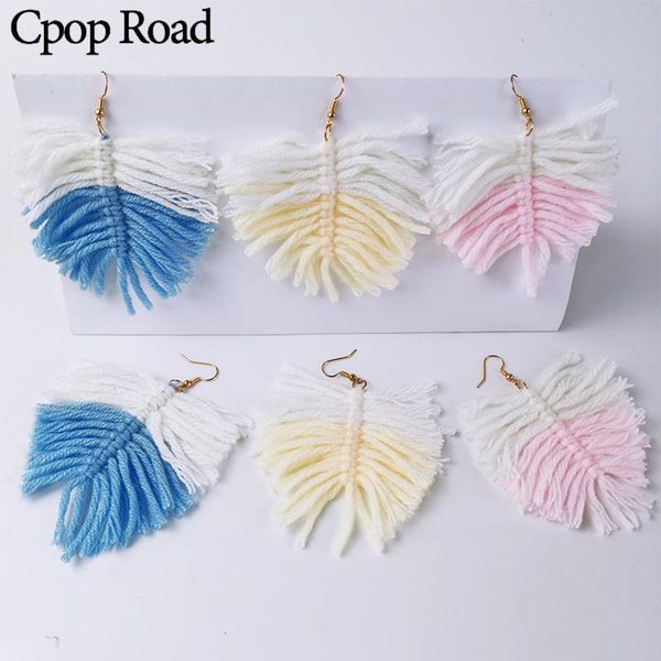 

keychains cpop cotton thread weave macrame earring fashion big leaf shape pendant tassle simple women accessories gift, Silver
