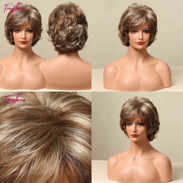 

hair synthetic wigs cosplay tiny lana brown blonde highlight bob wig with side bangs short curly synthetic wigs for women cosplay daily heat, Black