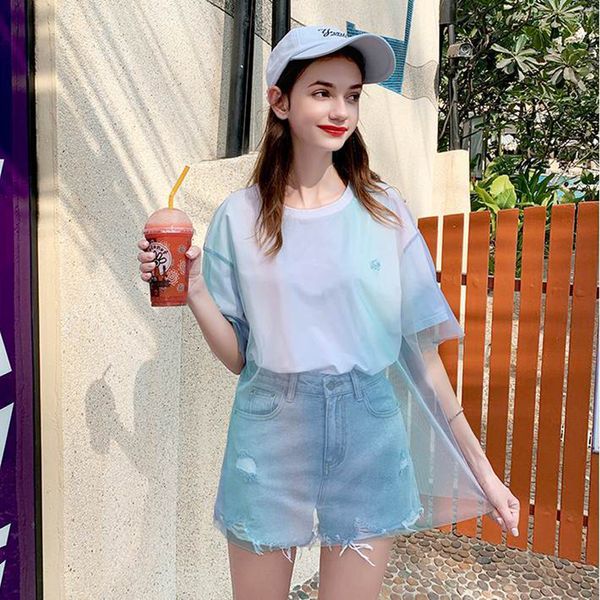 

cotton color new summer male torn from short-necked women's long sleeves of fake two jungle pieces loose thin shirt jwv7, White