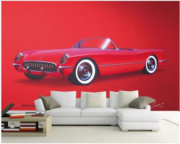 Wallpapers WDBH 3D-Tapete Benutzerdefinierte PO Red Classic Sports Car Hintergrund Wohnzimmer Home Decor Wandbild für Wände 3 D