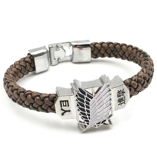 

fashion anime attack titan charm bracelet shingeki no kyojin cosplay leather bracelets wristband bangles wristlet, Black