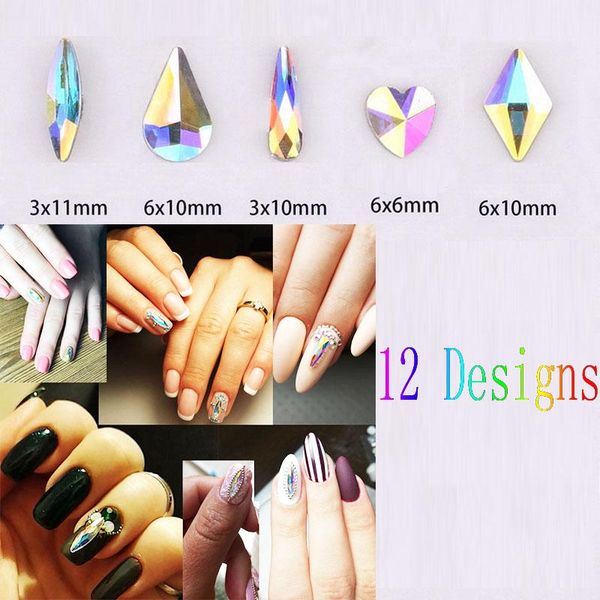 

20pcs nail art rhinestones holo flat shaped heart teardrop rectangle colorful stones glass for 3d nails decoration 13 colors, Silver;gold