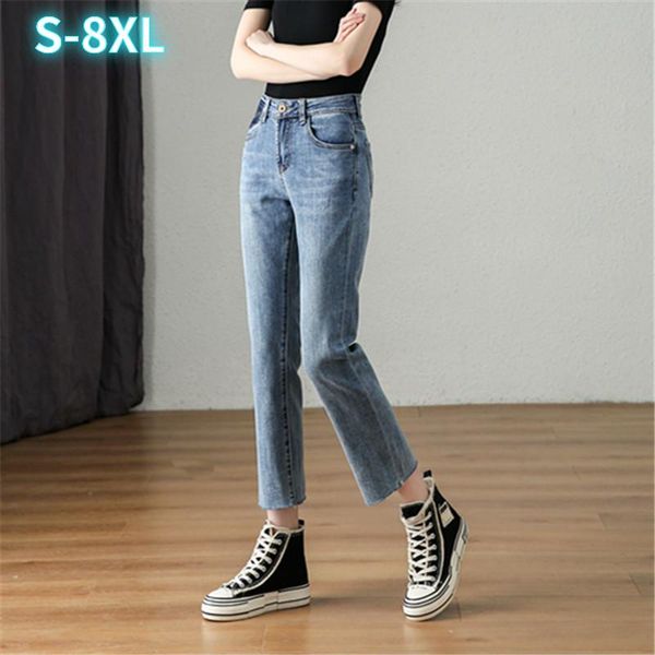 

women's jeans women patchwork plus size 8xl pants for super stretchy cropped cigarette trousers straight-leg slim, Blue