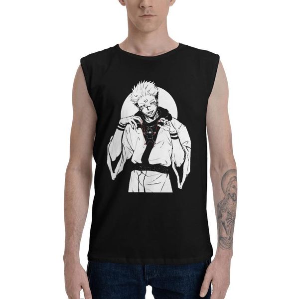 

men' tank jujutsu kaisen anime ryomen sukuna cotton men' singlets slim undershirt fitness bodybuilding gym sporting mens vest, White;black