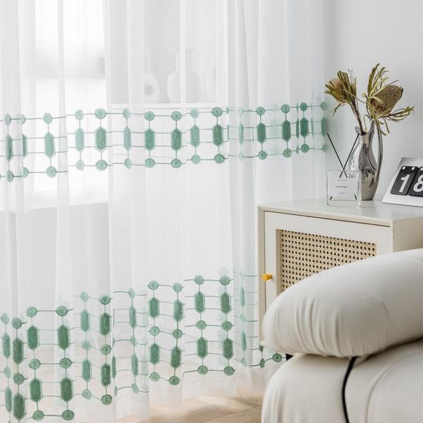 

curtain & drapes chinese embroidered tulle curtains for living room, geometric window treatments bedroom white sheer panel