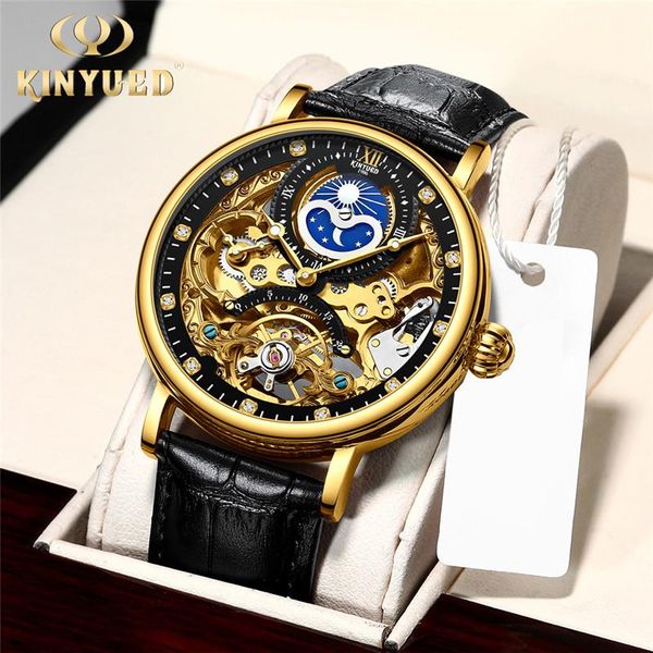 

wristwatches kinyued fashion diamond luminous royal design tourbillon mechanical mens watches male skeleton gold wrist watc, Slivery;brown