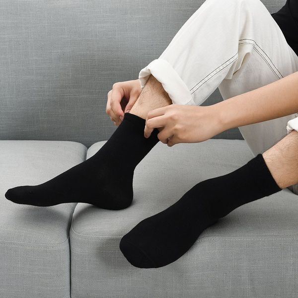 

socks middle spring and summer deodorant sweat absorbing all pure color men's cotton sports trend long tube c0224, Black