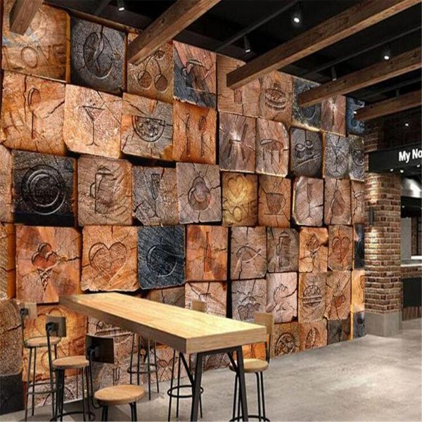 

wallpapers mlofi custom personality large wallpaper retro nostalgic 3d wood block grain background wall