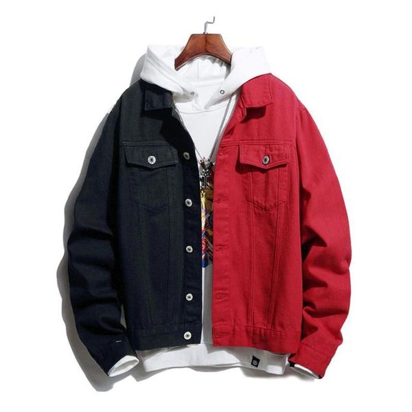 

men's jackets spring mens hip hop black blue patchwork jeans streetwear male solid color cotton casual denim jacket coat, Black;brown