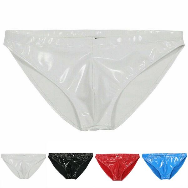 

underpants men slink glossy pu bikini brief underwear fashion tight breathable gays sissy lingerie for micro, Black;white