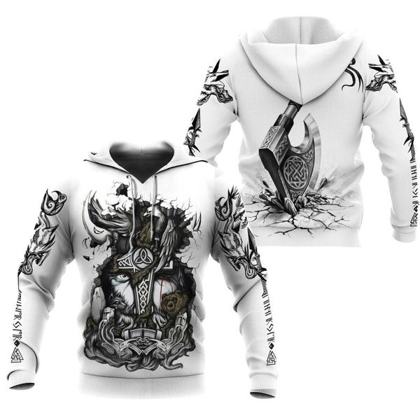 

men's hoodies & sweatshirts est viking odin tattoo 3d printed men hoodie harajuku fashion hooded sweatshirt autumn sudadera hombre ws, Black