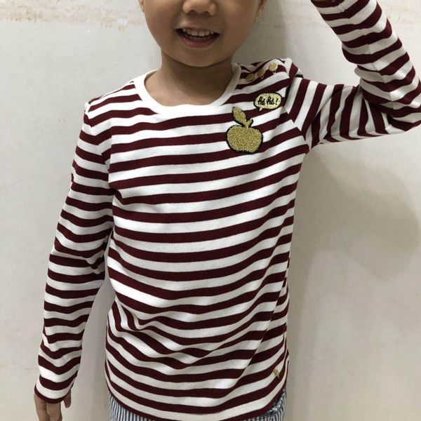 

2021 new women t-shirt children's striped embroidered long sleeve qq05, White