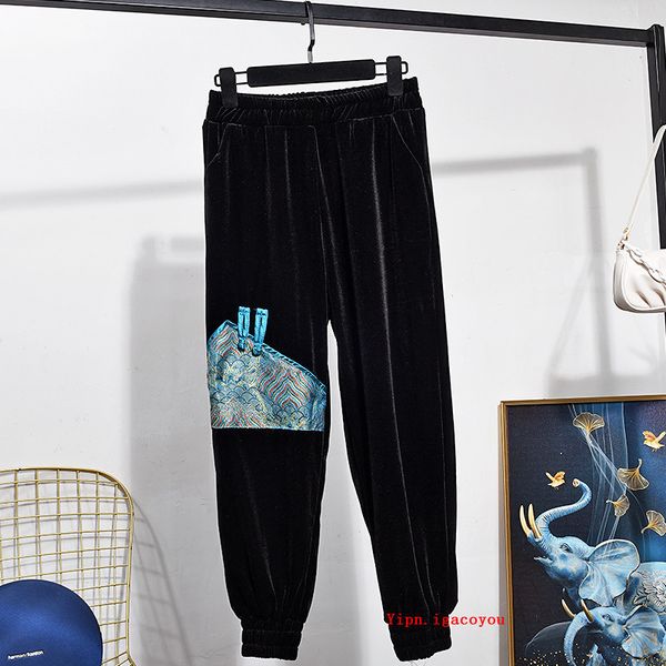 

autumn vintage elegant women gold velvet cardigan jacket long pants two piece set black short coat trousers 2pc tracksuit female u5xd, Blue