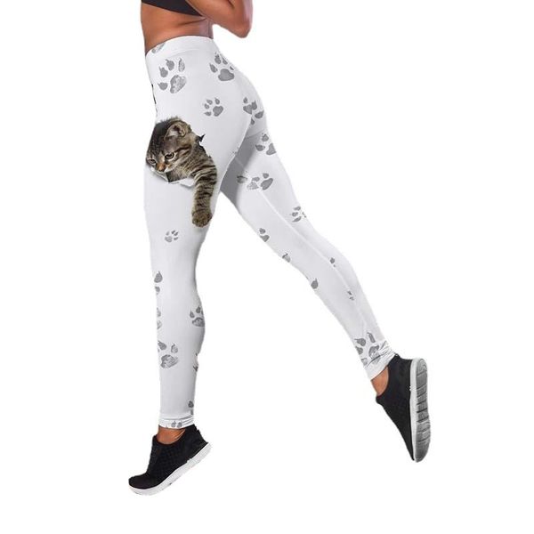 

women's leggings women animal cat dog print high waist elasticity legging 3d casual female for outdoor fitness jogging pants, Black