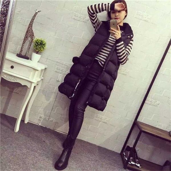 

women's long down vest outdoor zipper hooded sleeveless jacket winter warm plus size quilted 211130, Black;white