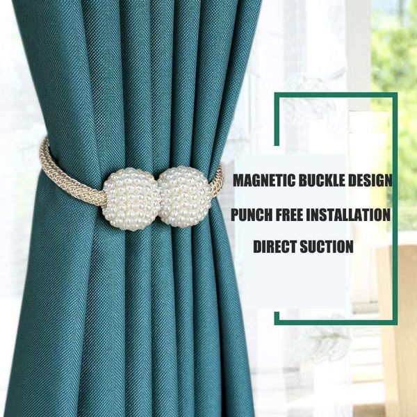 

curtain magnetic buckle pearl curtain holders tieback punch installation clips rods accessoires home decor