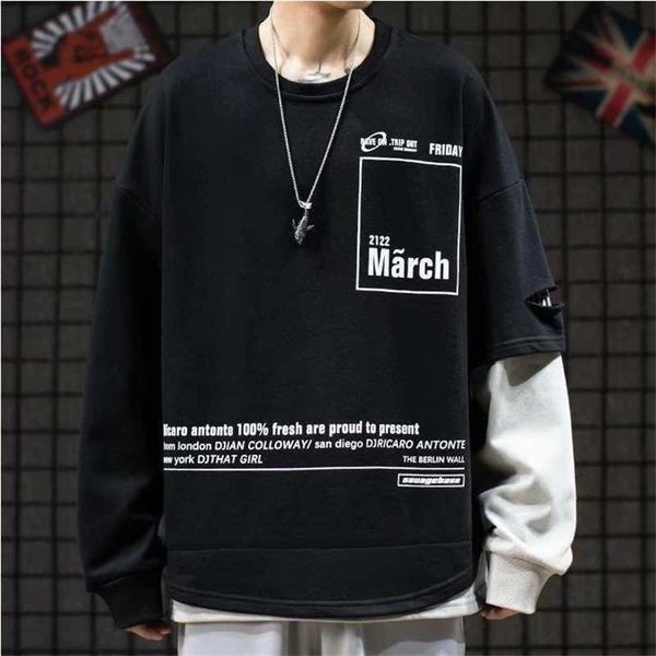 

1Men' trendy hip hop fake two pieces of work clothes, White