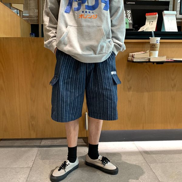 

men's new casual oversize stripe shorts 2021 short denim jeans korean streetwear male clothing j4xv, White;black