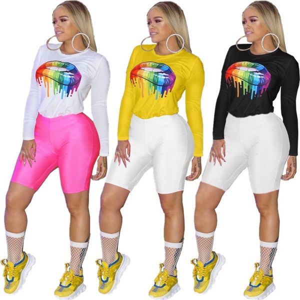 

women's t-shirt casual fashion solid color personalized lips digital print, White