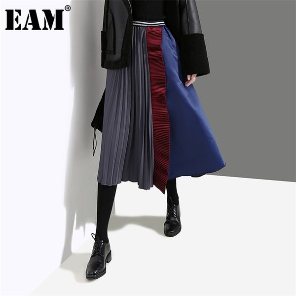 

[eam] high elastic waist gray ruffles asymmetrical pleated half-body skirt women fashion tide new spring autumn 1dd2293 210315, Black
