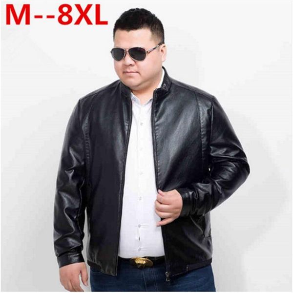 

men's fur & faux 10xl 8xl 6xl mens leather jackets fashion loose solid coat pu clothes male winter long sleeves stand collar motorcycle, Black