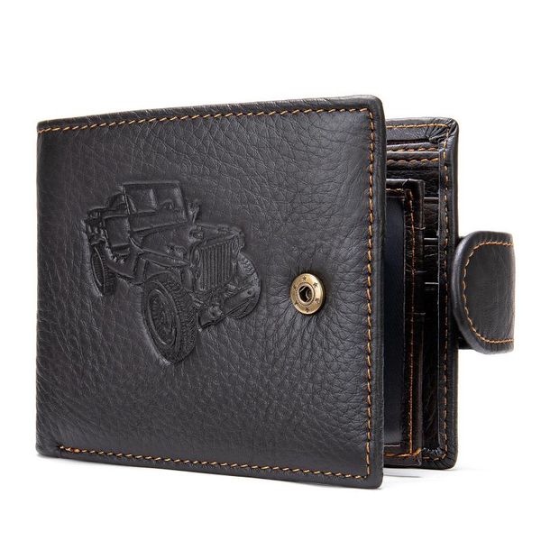 

new wallet men's leather short head layer cowhide card bag personality creative wallet men gift, Red;black