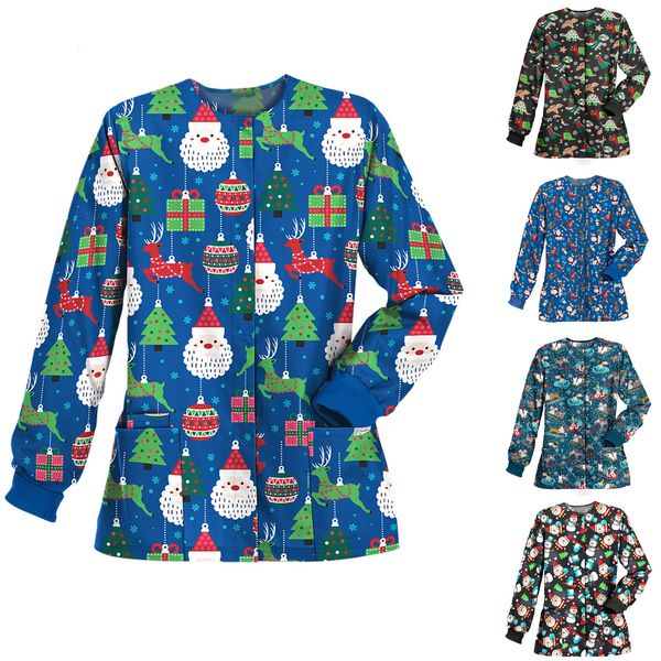 

navidad enfermera women manga comprida cardigan blusa nurse uniform christmas work ape 4hqf, White;black