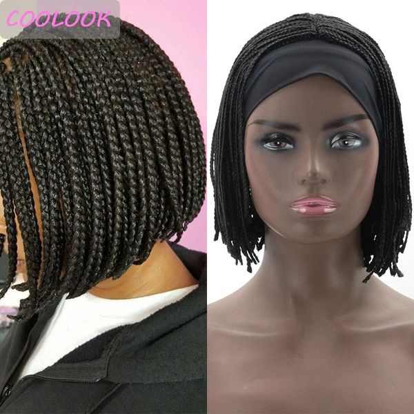 

synthetic wigs short box braids headbands for black women 12''small bob braided with turban fibre headwraps cosplay wig