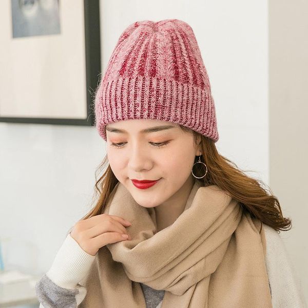 

beanies 2021 winter knitted hat women's curled fur comfortable warm woolen