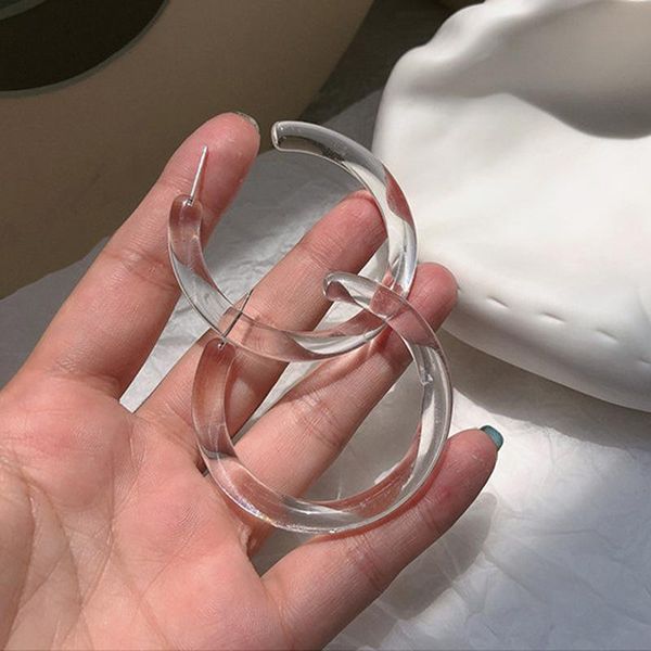 

hoop & huggie exaggerated transparent big earrings for women jewelry hip hop simple circle resin stud, Golden;silver