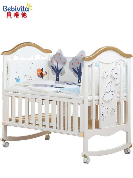 

baby cribs bebivita bed solid wood european multifunctional white bb cradle neonatal stitching luxury